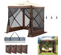 VEVOR Tonnelle Pop-up, 1,83x1,83 m, Tente à moustiquaire escamotable polygone à 4 côtés, abri Solaire à réglage Rapide avec 4 Toiles Coupe-Vent Amovibles, fenêtres en Maille, Sac de Transport, Marron