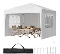 VEVOR Tonnelle Pop-up, 2,95x2,95 m, Gazebo Auvent Escamotable Instantané Portable, avec Parois Latérales, Fenêtres Ventilées, Facile à Monter, Abri Solaire Extérieur pour Événements, Jardin, Blanc