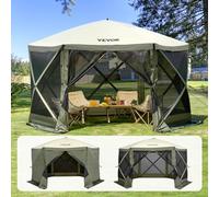 VEVOR Tonnelle Pop-up, 3,66x3,66 m, Tente à moustiquaire escamotable polygone à 6 côtés, abri Solaire à réglage Rapide avec 6 Toiles Coupe-Vent Amovibles, fenêtres en Maille, Sac de Transport, Vert