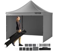 VEVOR Tonnelle Pop-up 304,8x304,8 cm Tente Tonnelle Jardin Parois Latérales Amovibles Sac à roulettes Résistant UV Imperméable Tente Gazebo pour Plein Air, Terrasse, Jardin, Fête, Camping, Gris Foncé