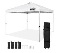 VEVOR Tonnelle Pop-up 304,8x304,8 cm Tonnelle Auvent Jardin Bâche Enduit Argenté PU 250D Sac à Roulettes Portable 4 Sacs de Sable Abri Solaire Imperméable pour Plein Air, Plage, Fête, Camping, Blanc
