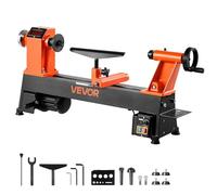 VEVOR Tour à Bois Établi 30,4 x 46,5 cm Tour à Bois Électrique, 750 W, avec Vitesse Variable 0-3800 tr/min, Moteur CC sans Balais, Corps en Fonte, pour Tournage de Petits Objets Débutants Bricoleurs