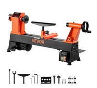 VEVOR Tour à Bois Établi 30,4 x 46,5 cm Tour à Bois Électrique, 750 W, avec Vitesse Variable 150-3800 tr/min, Moteur CC sans Balais, Corps en Fonte, pour Tournage de Petits Objets Débutants Bricoleurs