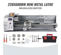 VEVOR Tour à Métaux Mini de Haute Précision 220x600 mm, 750 W Électronique Professionnel de Vitesse Variable 50-3000 tr/min, Tour de Fraisage Polyvalent pour Traitement Métaux Perçage