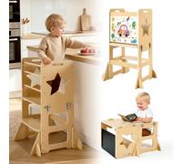 VEVOR Tour d'Apprentissage en Bois 4 en 1 pour Tout-petits de 1 à 5 Ans, Ensemble Table et Chaise de Sevrage Montessori avec Tableau Noir, Marchepied Bébé pour Plan de Travail Cuisine, Salle de Bains