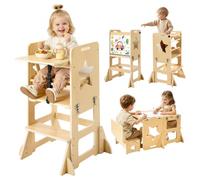VEVOR Tour d'Apprentissage en Bois 6 en 1 pour Tout-petits de 1 à 5 Ans, Ensemble Table et Chaise de Sevrage Montessori avec Tableau Noir et Plateau-repas, pour Plan de Travail Cuisine Salle de Bains