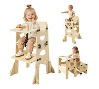VEVOR Tour d'Apprentissage en Bois Réglable pour Tout-petits de 1 à 5 Ans, Ensemble Table et Chaise de Sevrage Montessori avec Tableau Noir et Dossier, pour Plan de Travail Cuisine et Salle de Bains