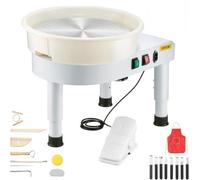 VEVOR Tour de Potier 35 cm, Machine à Poterie, Vitesse Réglable 60 à 300 TR/Min avec Pédale de Commande, Bassin Amovible, Pied Réglable en Hauteur, Kit Complets pour Poterie à Maison et DIY, Blanc
