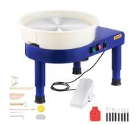 VEVOR Tour de Potier 35 cm, Machine à Poterie, Vitesse Réglable 60 à 300 TR/Min avec Pédale de Commande, Cuvette Amovible, Pied Réglable en Hauteur, Kit Complets pour DIY et Poterie à Maison, Bleu