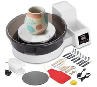 VEVOR Tour de Potier avec 2 Plateaux Tournants 28 cm et 36 cm, Roue de Poterie Électrique 450 W, pour Débutants Loisirs Créatifs en Argile, Vitesse Réglable 30-300 tr/min, avec Pédale, Blanc