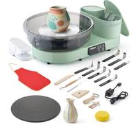 VEVOR Tour de Potier avec Plateau Tournant de 28 cm et 36 cm, Roue de Poterie Électrique avec Pédale, pour Débutants Loisirs Créatifs en Argile, Vitesse Réglable 30-300 tr/min, Corps en Alu, Verte