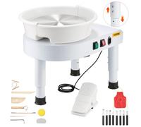 VEVOR Tour de Potier avec Plateau Tournant de 28 cm, Roue de Poterie Vitesse Réglable 60-300 tr/min, avec Pied de Levage Réglable et Bassin Amovible, pour Cours, Bricolage Artisanat Domicile, Blanc