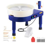 VEVOR Tour de Potier de 35 cm, Roue de Poterie Vitesse Réglable 60-300 TR/Min, avec Bassin Amovible, Pied de Levage Réglable, et Kit d’Accessoires Complet pour Artisanat, Bricolage à Domicile, Bleu