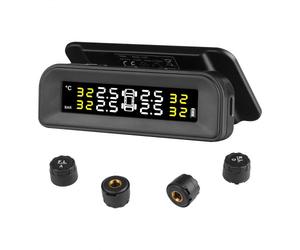 VEVOR TPMS avec 4 Capteurs, Système de Surveillance de la Pression des Pneus 0,5-6 bars, Système d'Alarme de Voiture sans Fil Universel, Affichage en Temps Réel, 5 Modes d'Alarme, avec Charge Solaire