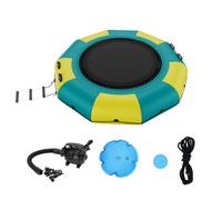 VEVOR Trampoline Aquatique Gonflable, Trampoline sur l’Eau 310x60 cm, Plate-forme de Natation Portable avec Échelle et Pompe à Air Électrique, Rebondisseur Flottant pour Enfants, Piscine, Jaune Vert