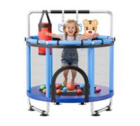 VEVOR Trampoline pour Enfants 142 cm Mini-Trampoline Charge 60 kg Bleu, pour Tout-Petits Intérieur Extérieur, Stable, Rond, avec Filet de Sécurité, Barre de Gymnastique Réglable et Accessoires
