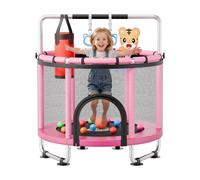 VEVOR Trampoline pour Enfants 142 cm Mini-Trampoline Charge 60 kg Rose, pour Tout-Petits Intérieur Extérieur, Stable, Rond, avec Filet de Sécurité, Barre de Gymnastique Réglable et Accessoires