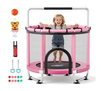 VEVOR Trampoline pour Enfants 142 cm Mini-Trampoline Charge 60 kg Rose, pour Tout-Petits Intérieur Extérieur, Stable, Rond, avec Filet de Sécurité, Barre de Gymnastique Réglable et Accessoires