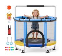 VEVOR Trampoline pour Enfants 150 cm Mini-trampoline Charge jusqu'à 60 kg, Pour Tout-petits Intérieur Extérieur, Stable, Avec Filet de Sécurité, Barre de Gymnastique Réglable et Accessoires de Jeu