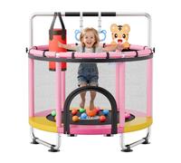 VEVOR Trampoline pour Enfants 150 cm Mini-Trampoline Rond Charge 60 kg Rose, pour Tout-Petits Intérieur Extérieur, Stable, avec Filet de Sécurité, Barre de Gymnastique Réglable et Kit d'Accessoires
