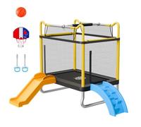 VEVOR Trampoline pour Enfants avec Filet et Toboggan Mini-Trampoline Stable, pour Tout-Petits Intérieur Extérieur Aire de Jeux, Capacité de Charge 60 kg, Rectangulaire, avec Anneau de Gymnastique