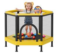 VEVOR Trampoline pour Enfants Charge 60 kg Mini-Trampoline Hexagonal, pour Tout-Petits Intérieur Extérieur Jardin, Stabilité Optimale, Rebond Sécurisé, avec Filet de Sécurité et Panier de Basket