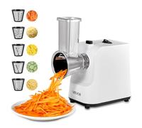 VEVOR Trancheuse de Légumes 200 W, Mandoline Électrique avec Lame en Inox, Râpe à Fromage et Légumes Multifonction avec 5 Accessoires, Hachage Grossier/Fin, Tranchage, Découpe Ondulée et Broyage