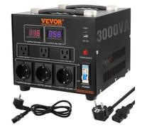 VEVOR Transformateur 220 V⇄110 V Convertisseur de Tension Élévateur Abaisseur 3000 VA Transformateur de Puissance avec 3 Prises US NEMA 5-15R 3 Broches 3 Prises EU Shucko 1 Port USB 5 V 1 Prise Type-C