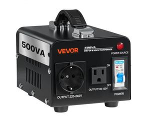 VEVOR Transformateur 220 V à 110 V et 110 V à 220 V, Transformateur de Tension Élévateur Abaisseur, 500 VA, avec Prise Américaine, Prise Européenne, Cordon d'Alimentation, Protection par Disjoncteur