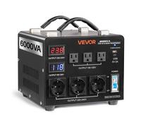VEVOR Transformateur 220 V à 110 V et 110 V à 220 V, Transformateur de Tension Élévateur Abaisseur Auto, 6000 VA, avec 3 Prises US, 3 Prises EU, Écran LCD, Cordon Alimentation, Protection Disjoncteur