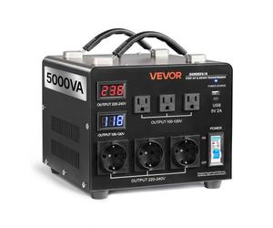 VEVOR Transformateur 220 V à 110 V et 110 V à 220 V, Transformateur de Tension Élévateur Abaisseur Auto, 5000 VA, avec 3 Prises US, 3 Prises EU, Écran LCD, Cordon Alimentation, Protection Disjoncteur