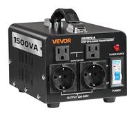 VEVOR Transformateur 220 V à 110 V et 110 V à 220 V, Transformateur de Tension Élévateur et Abaisseur, 1500 VA, avec Prises Américaines, Européennes, Cordon d'Alimentation, Protection par Disjoncteur