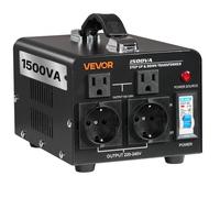VEVOR Transformateur 220 V à 110 V et 110 V à 220 V, Transformateur de Tension Élévateur et Abaisseur, 1500 VA, avec Prises Américaines, Européennes, Cordon d'Alimentation, Protection par Disjoncteur