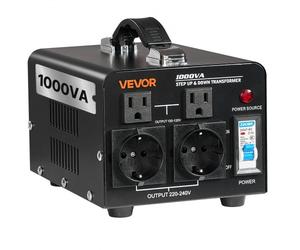 VEVOR Transformateur 220 V à 110 V et 110 V à 220 V, Transformateur de Tension Élévateur et Abaisseur, 1000 VA, avec Prises Américaines, Européennes, Cordon d'Alimentation, Protection par Disjoncteur