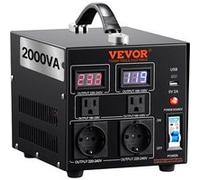 VEVOR Transformateur 220V⇄110V 2000VA, avec 2 prises US, 2 prises EU, 1 USB, 1 Type-C, élévateur/abaisseur.
