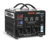 VEVOR Transformateur 220 V à 110 V et 110 V à 220 V, Transformateur de Tension Élévateur Abaisseur Auto, 3000 VA, avec 3 Prises US, 3 Prises EU, Écran LCD, Cordon Alimentation, Protection Disjoncteur
