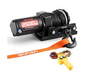 VEVOR Treuil Électrique 12 V CC 1134 kg Treuil pour Quad SSV Tout-terrain Remorquage, Corde Synthétique 4,8 mm x 12 m, Télécommande Filaire, Étanche IP55, Platine Montage, Guide-câble en Alliage d'Alu