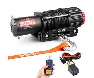 VEVOR Treuil Électrique 12 V CC 2721 kg Treuil pour Quad SSV Tout-terrain Remorquage, Corde Synthétique 6 mm x 15 m, Télécommande sans Fil et Filaire, Étanche IP55, Platine de Montage, Guide-câble