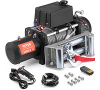 VEVOR Treuil Électrique 6123 kg 12 V CC avec Câble Acier Φ1,0 x 2438,4 cm, Guide-câble, Télécommande Sans Fil et Filaire, Étanche IP55, pour Remorquage SUV Tout-terrain, Jeep, Camion, Remorque, Bateau