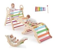 VEVOR Triangle d'escalade 9 en 1 en Bois, Triangle de Pikler avec Xylophone, Coussin, Triangle, Arche et Rampe, Parcours Motricité Intérieur Montessori pour Bébé et Enfants, 68 kg Max, Multicolore