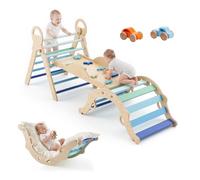 VEVOR Triangle d'escalade 9 en 1, Triangle de Pikler avec 2 Voitures en Bois, Coussin, Triangle, Arche et Rampe, Parcours Motricité Intérieur Montessori pour Bébé et Enfants, Charge Max 68 kg, Bleu