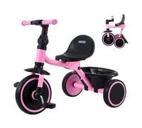 VEVOR Tricycle pour Enfant de 2 à 5 Ans, Tricycle Préscolaire Pliable avec Siège Réglable et Panier, Cadre en Acier au Carbone, Poignées de Guidon, Cadeau d'anniversaire pour Garçons et Filles
