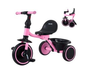 VEVOR Tricycle pour Enfant de 2 à 5 Ans, Tricycle Préscolaire Pliable avec Siège Réglable et Panier, Cadre en Acier au Carbone, Poignées de Guidon, Cadeau d'Anniversaire pour Garçons et Filles