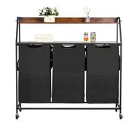 VEVOR Trieur de Linge 2 Niveaux 3 Compartiments avec Roulettes et Crochets Noir