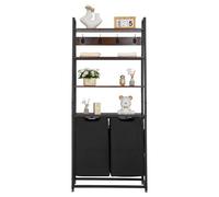 VEVOR Trieur de Linge 4 Niveaux, Panier à Linge 2 Compartiments, avec Étagères, Crochets et Sacs en Tissu Oxford 600D, Rangement pour Vêtements Sales, Buanderie Blanchisserie Salle de Bain, Noir