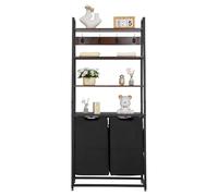 VEVOR Trieur de Linge 4 Niveaux, Panier à Linge 2 Compartiments, avec Étagères, Crochets et Sacs en Tissu Oxford 600D, Rangement pour Vêtements Sales, Buanderie Blanchisserie Salle de Bain, Noir