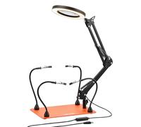 VEVOR Troisième Main Soudure à 4 Bras Flexibles, Station Aide de Soudage Magnétique, avec Lampe Loupe LED 3X, Base en Acier Robuste et Antidérapante, pour Réparation Électronique, Artisanat, Bricolage