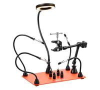 VEVOR Troisième Main Soudure à 4 Bras, Station Aide de Soudage Magnétique, avec Lampe Loupe LED 3X, 4 Piliers de Circuit Imprimé, Support de Pistolet à Air Chaud 360°, pour Réparations Électroniques