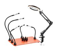 VEVOR Troisième Main Soudure à 5 Bras, Station Aide de Soudage Magnétique, avec Lampe Loupe LED 3X, 6 Piliers de Circuit Imprimé, Outil de Soudage pour Réparations Électroniques, Artisanat, Bricolage