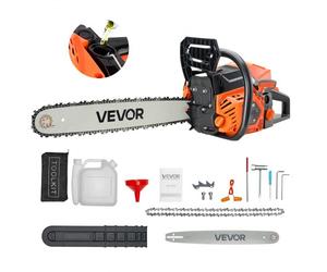 VEVOR Tronçonneuse à Essence 455 mm, Tronçonneuse Thermique 52 cc, 1,8 kW, avec Poignée Antidérapante, Double Réservoir de Carburant, pour Coupe de Bois, Élagage de Branches des Arbres, Défrichement